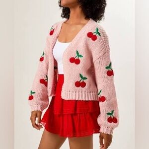 Altar’d State Pink Cherry Embroidered Sweater Medium